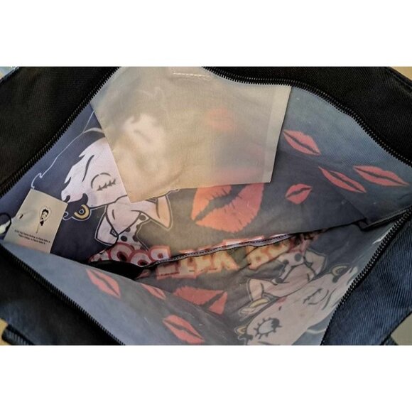New Black Betty Boop Kisses Lips Tote Zipper Bag Large Shoulder Shopping Gift - Picture 3 of 3